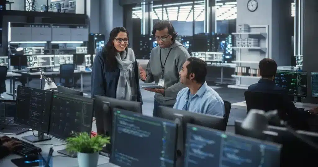 homem instruindo colegas de equipe